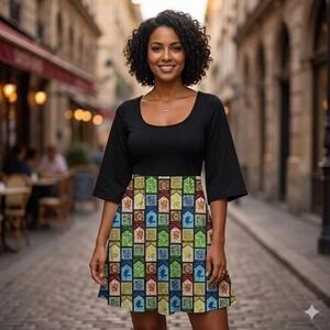 Handmade Women M Harry Potter Dress Black Hogwarts House Bell Sleeve